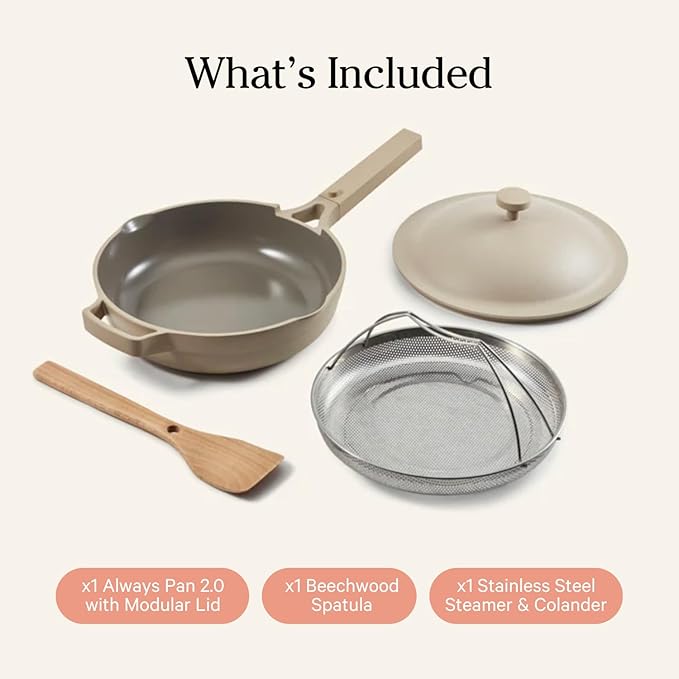 Our Place Always Pan 2.0 | 10.5" Ceramic Pan with Modular Lid, Steamer Basket & Spatula | Patented 10-in-1 Nonstick, Non-Toxic Cookware Made Without PFAS | Induction & Oven-Safe up to 450째F | Steam