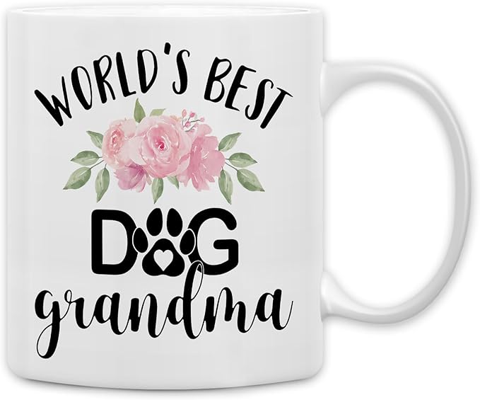 QASHWEY Dog Grandma Gifts Mug, Gifts for Dog Grandma Coffee Mug, Mothers Day Dog Owner Lover Mug Tea Cup Gifts for Grandma Grandmother, World?셲 Best Dog Grandma Coffee Cups Ceramic 11oz