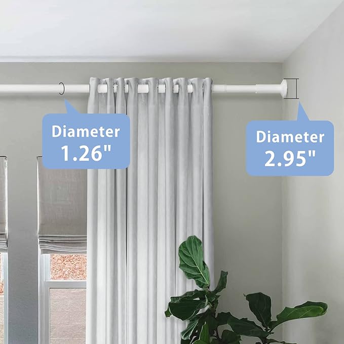 Umimile Tension Curtain Rod, 51-145 inches Adjustable Spring Shower Tension Curtain Rod, Stainless Steel Closet Rod for Windows or Shower, No Drilling, No Rust, Easy to Install, White