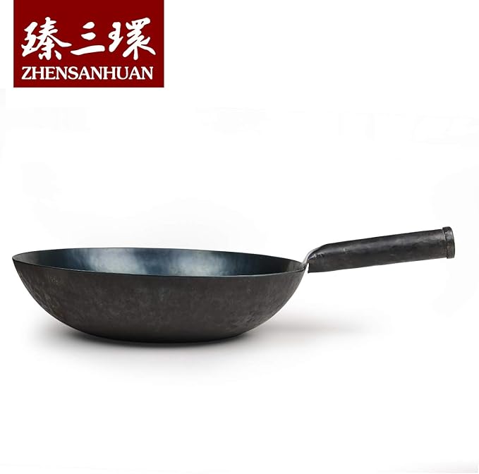 ?삡툒??ZhenSanHuan HandHammered Iron Wok Flat Bottom Induction Suitable (32CM Iron Handle)