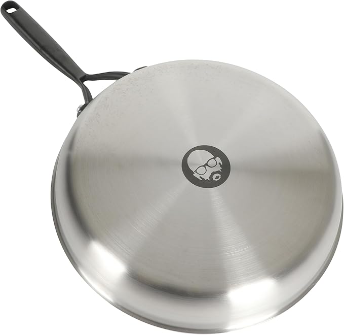 Babish 12-Inch Tri-Ply Stainless Steel Frying Pan with Lid & Black Handle ??Professional Grade Skillet for Searing, Saut챕ing & Even Heat Cooking