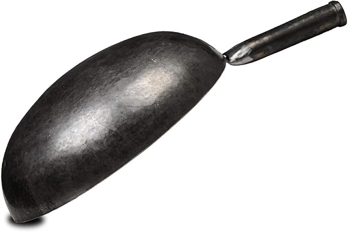 ?삡툒??ZhenSanHuan Chinese Hand Hammered Iron Woks and Stir Fry Pans, Non-stick, No Coating, Carbon Steel Pow (36CM, Silver - Not Seasoned)