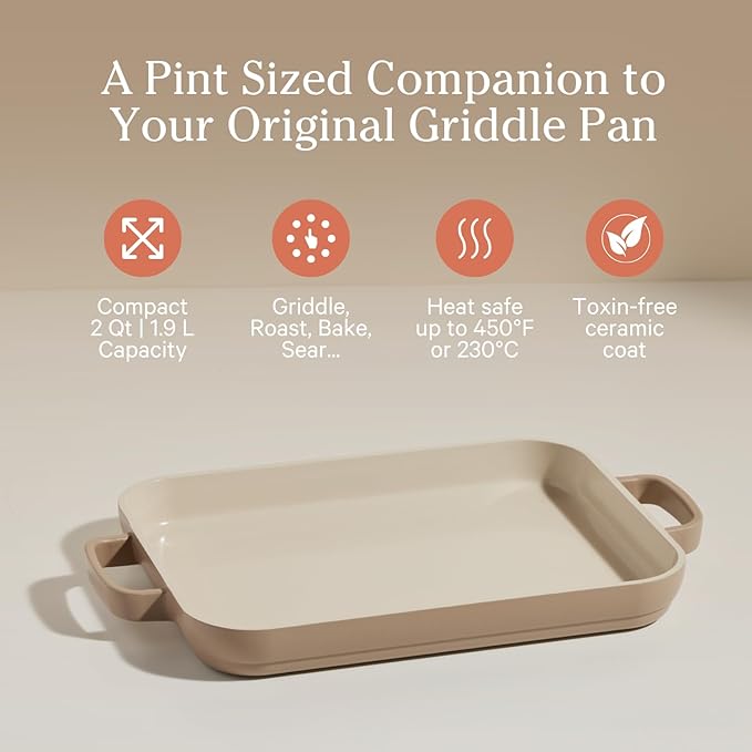 Our Place Mini Griddle Pan | 9" (2 Qt) Nonstick Ceramic Griddle Pan for Stovetop & Oven | PFAS-Free, Oven-Safe up to 450째F, Easy-Grip Handles | Steam
