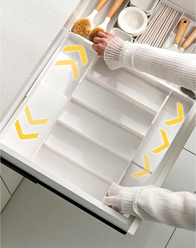 9 Compartment Retractable Drawer Organizer - Removable Drawer Divider with 10.43" Depth and 20.27" Length for Desk, Closet or Kitchen (Clear)