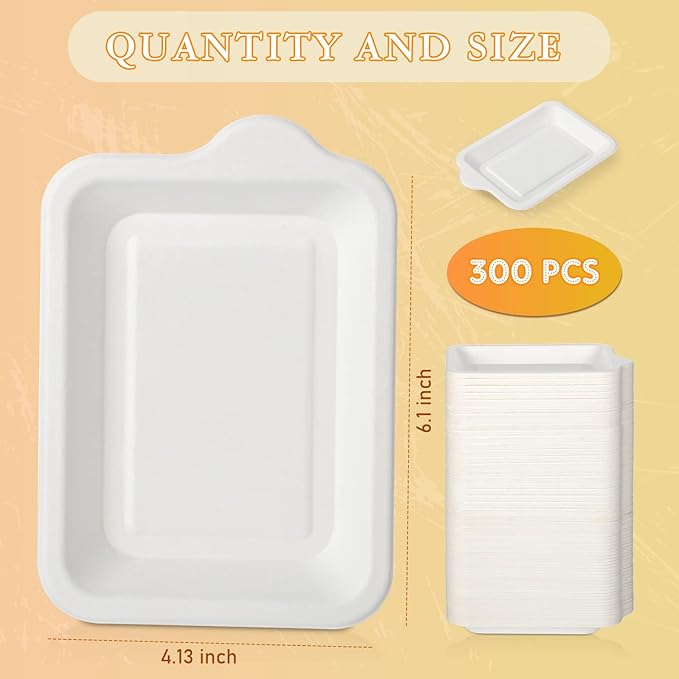Remerry 300 Pcs Small 4 Inch Paper Plates Bulk Disposable Plates Paper White Square Dessert Cake Party Snack Sugarcane Bagasse Fiber Wedding Birthday Dinner Graduation Pet Feeding (4.13 x 5.51 Inch)