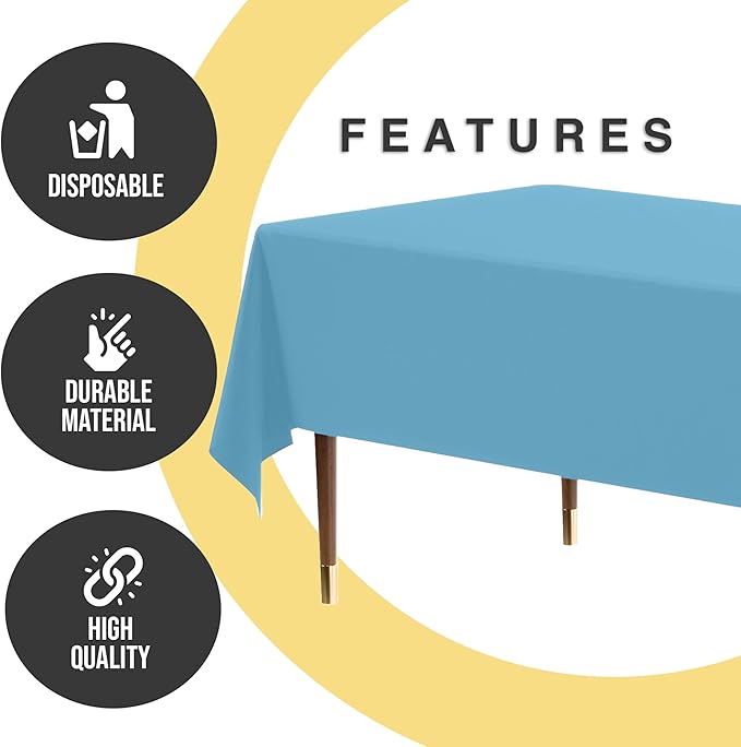 Exquisite 66% Thicker Premium Plastic Table Cloth Rectangle Table Cover 0.5 Mil 24 Pack Sky Blue Table Cloth 54 Inch x 108 Inch Disposable Tablecloth Won't Tear Easily Like Cheap Thin Brands