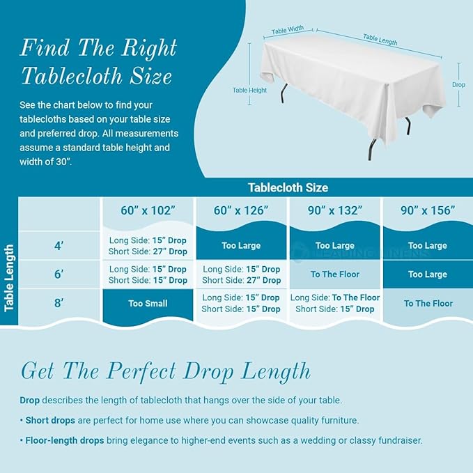 Leading Linens 6 Pack 60 x 102 Inch Rectangle Black Polyester Tablecloth, Table Cover, Stain and Wrinkle Resistant, Washable for Dining Table, Wedding Reception, Banquet, Party