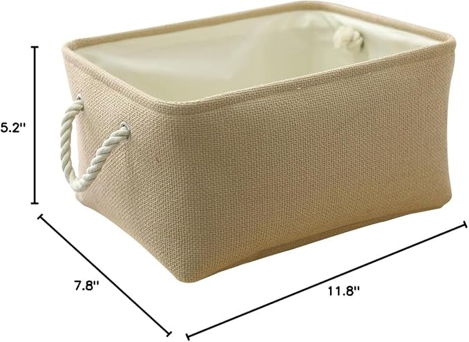 TheWarmHome Decorative Basket Rectangular Small Storage Basket Fabric Storage Bin Organizer Basket with Handles for Clothes Storage (Beige, 11.8L횞7.9W횞5.2H inch)