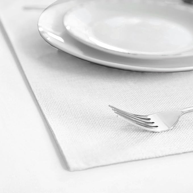 Rinpon Cloth White Placemats Set of 8, Linen Type Fabric Placemats Machine Washable Heat Resistant Placemats Polyester Place Mats for Halloween, Thanksgiving and Christmas Dining Table (White)