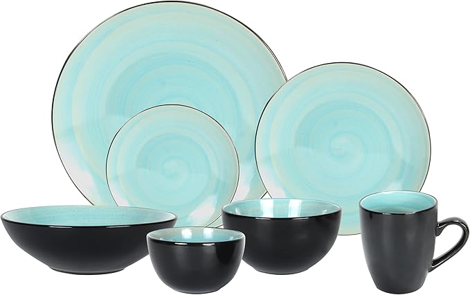 Stoneware Sonoma Dinnerware Set, Black + Speckled Spin Wash (56pc Set, Mix Grey, Orange, Purple, Turquoise)