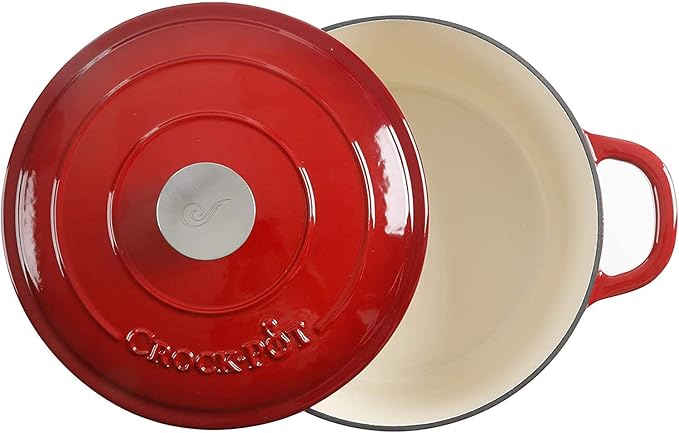 Crock Pot Artisan 5-Quart Round Enameled Cast Iron Dutch Oven ??Red, Durable Heavy-Duty Cookware for Slow Cooking, Roasting, Baking with Lid