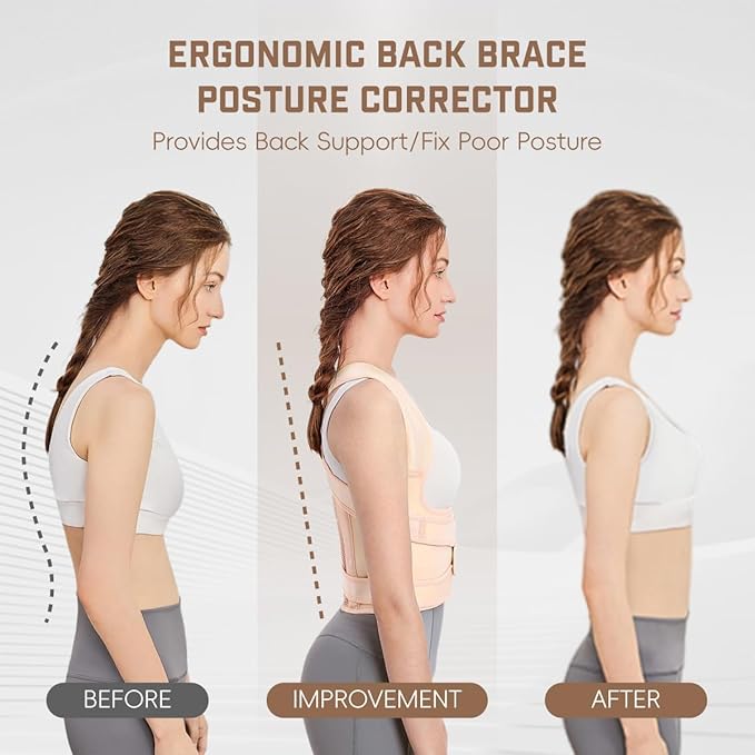 Back Brace Posture Corrector for Women & Men, Adjustable Shoulder Straightener with Full Back Support, Relief for Lower & Upper Back Pain, Hunchback & Scoliosis (Beige, Small)