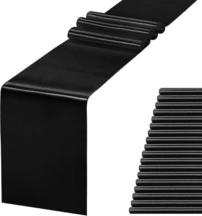 JEVIX 20 Pack Satin Table Runner 12 X 108 Inch Silk Table Runner for Party,Wedding, Birthday, Banquets,Decoration(Black)