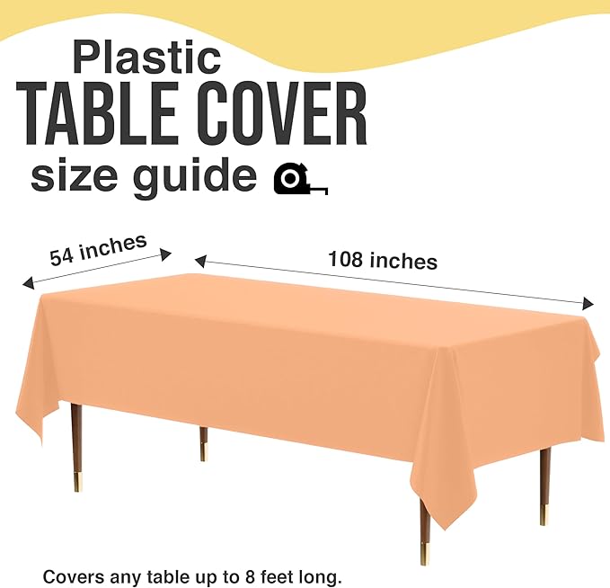 Exquisite 66% Thicker Premium Plastic Table Cloth Rectangle Table Cover 0.5 Mil 6 Pack Peach Table Cloth 54 Inch x 108 Inch Disposable Tablecloth Won't Tear Easily Like Cheap Thin Brands