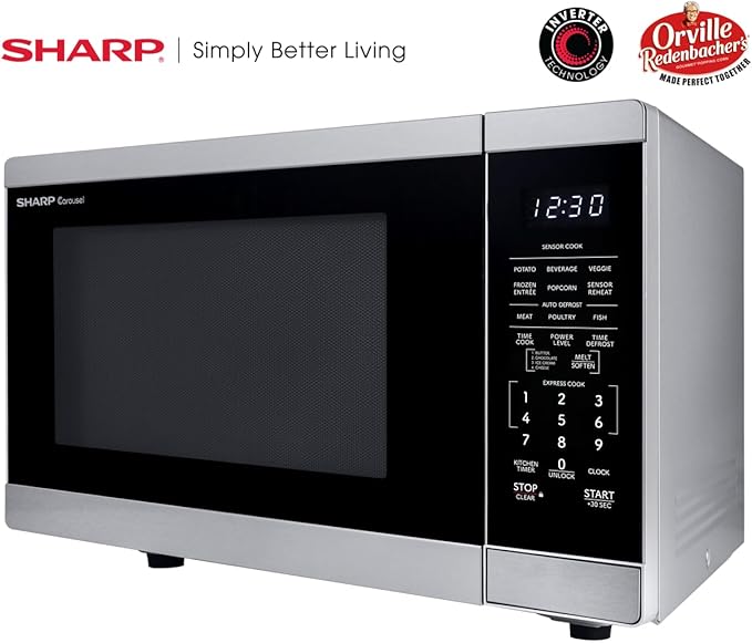 SHARP Countertop Microwave Oven with Removable 12.4" Carousel Turntable, 1100 Watt, 1.4 Cubic Feet, Stainless Steel
