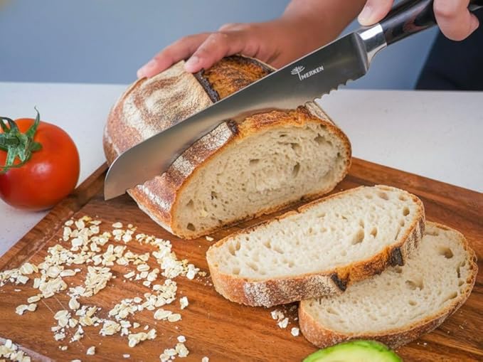 Kitchen Knife Set - 5 Pieces | Includes 8" Chef Knife, 7" Santoku, 8" Bread, 5" Utility, 3.5" Paring | Japanese Style High Carbon Steel Blades, Pakkawood Handles, Ultra Sharp Kitchen Tools