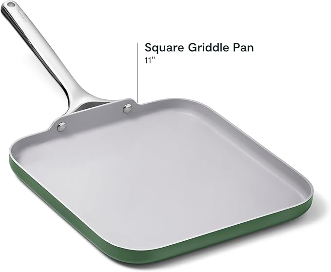 Caraway Square Griddle Pan - 11??Square Pan - Non-Stick Ceramic Coated - Non Toxic, PTFE & PFOA Free - Oven Safe & Compatible with All Stovetops - Sage