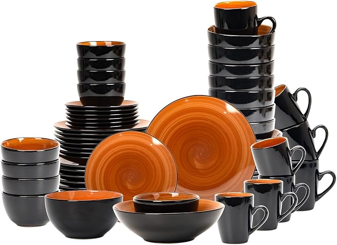 Stoneware Sonoma Dinnerware Set, Black + Speckled Spin Wash (56pc Set, Spice)