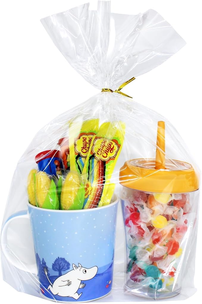 PigPotParty Cellophane Bags 10"x14", 100 Pack Clear Gift Bags, Bottom Gusset for Stand-Up Display, Medium Plastic Cellophane Gift Wrap, Ideal for Large Goodies, Treats, Favors, Mugs, Includes 100 Ties