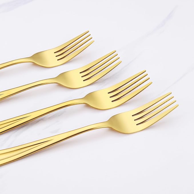 GoGeiLi 13-Inch Gold Cake Knife and Server Set with 4 Salad Forks, 18/0 Stainless Steel Wedding Cake Cutting Set for Wedding, Birthday, Anniversary, Mirror Polished, Dishwasher Safe