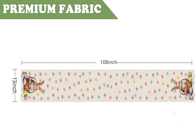 QIONG MENG Easter Table Runner Bunny Eggs Basket Flowers Burlap Table Decoration Spring Holiday Home Party Kitchen Dining Table Supplies 13x108 Inch
