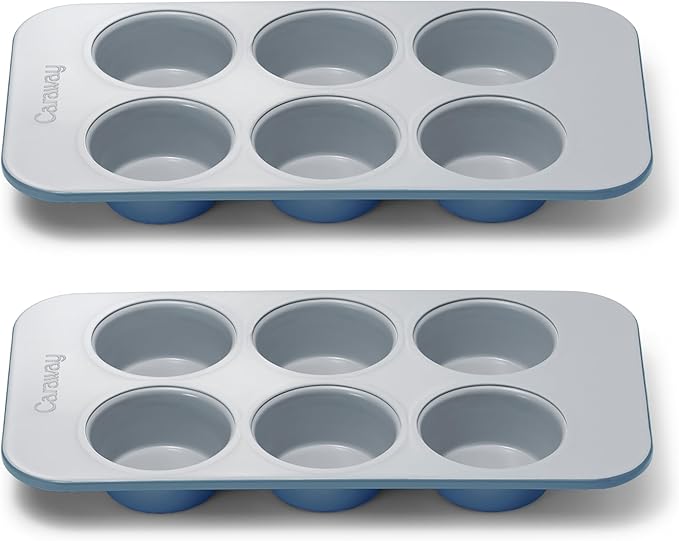 Caraway Nonstick Ceramic 6 Cup Muffin Pan Duo ??Non-Toxic, PTFE & PFOA Free ??Oven Safe ??Aluminized Steel Core ??Small Muffin Pan for Baking Cupcakes, Muffins & More - Slate