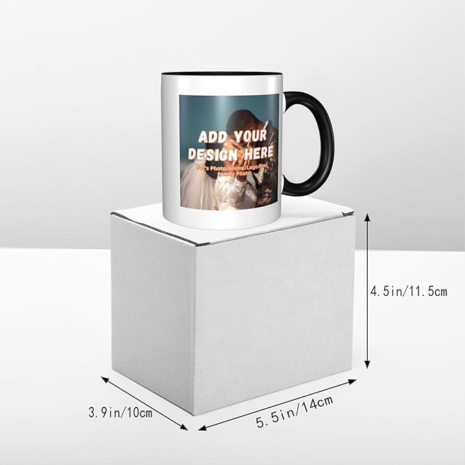 Customizable Mugs and Coffee Cups with Various Creative Designs Customize Your Photos Images Texts Partial or Full-Size Printing (Partial, Black)