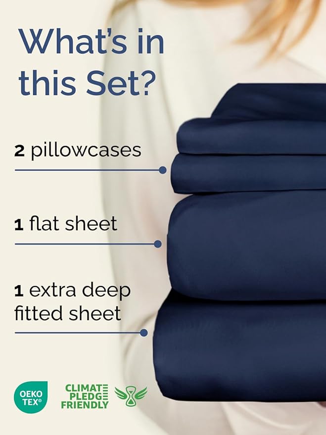 Extra Deep Pocket King Sheets - 4 Piece Breathable & Cooling Bed Sheets - Hotel Luxury Bed Sheet Set - Soft, Wrinkle Free & Comfy - Easily Fits Extra Deep Mattresses - Deep Pocket Navy Blue Sheets Set