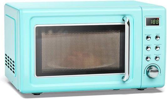 ARLIME Retro Microwave 0.7Cu.ft, 700 Watt Countertop Microwave with 5 Micro Power Defrost & Auto Cooking Function, LED Display, Child Lock, Small Microwave for Kitchen, RV, Dorm (Green)
