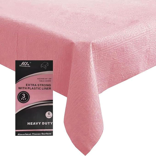 Dozobeede [6 Pack] Pink Square Tablecloths 54x54 Inch, Disposable Paper Table Cloth for Square and Round Tables, Waterproof 3-Ply Paper & Platic Table Cover for Party Valentine's Day Wedding