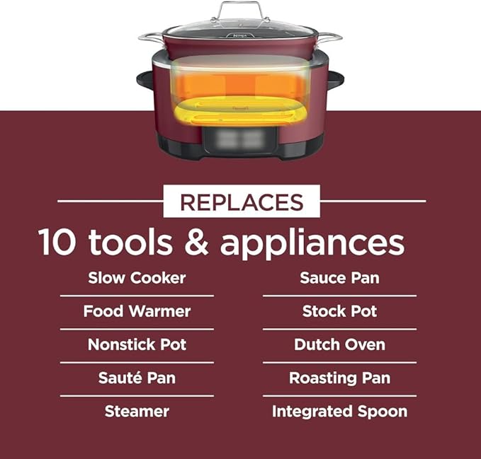 Ninja Foodi Possible 10-in-1 8.5 Qt Programmable Multi-Cooker w/Triple Fusion Heat Technology, MC1000WM Cherry Tarte Red