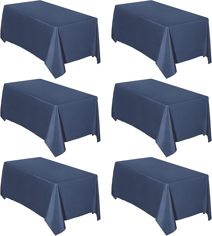 Easy-Going 6 Pack Navy Tablecloths 90x156 Inch for 8 Ft Rectangle Table, Washable Polyester Waterproof Stain Resistant Table Cloth, Decorative Table Cover for Kitchen, Dining Tables, Events