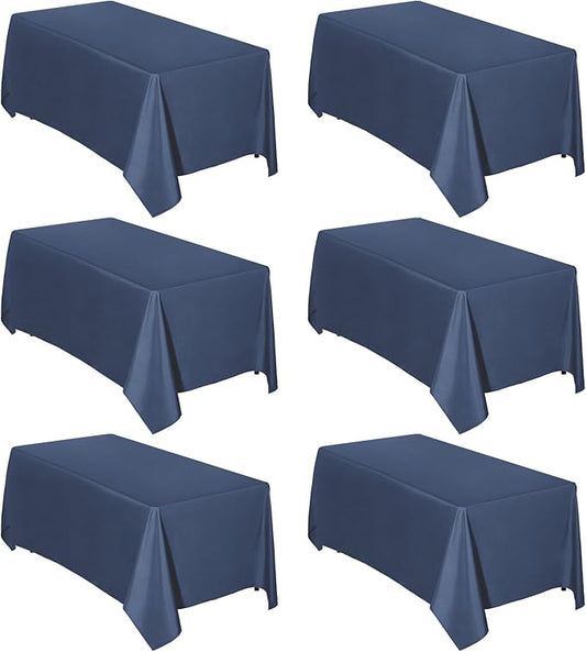Easy-Going 6 Pack Navy Tablecloths 90x156 Inch for 8 Ft Rectangle Table, Washable Polyester Waterproof Stain Resistant Table Cloth, Decorative Table Cover for Kitchen, Dining Tables, Events