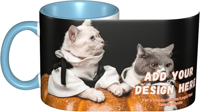 Customizable Mugs and Coffee Cups with Various Creative Designs Customize Your Photos Images Texts Partial or Full-Size Printing (Full-Width, Sky Blue)