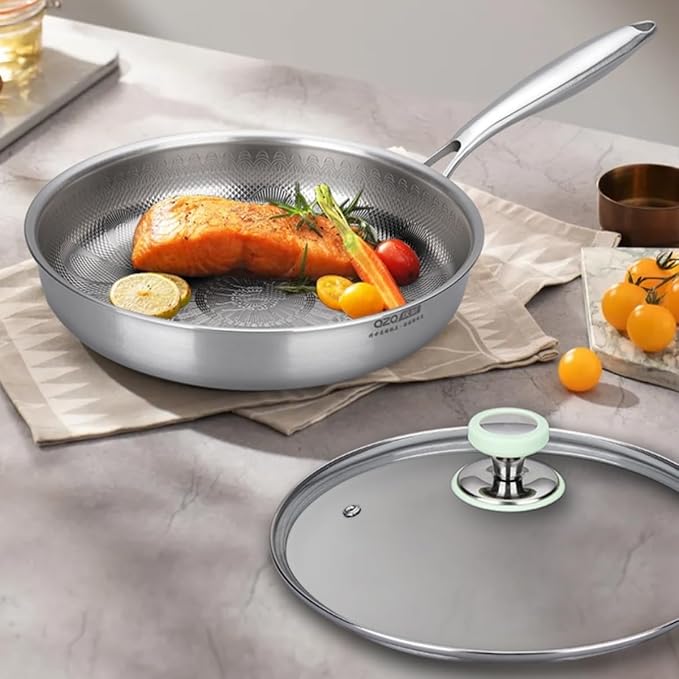 Titanium Pan,Titanium Frying Pan With Lid,No Coating Non-Stick Titaniums Cookware,Ultra-Durable, Scratch-Resistant, Compatible With All Cooktops