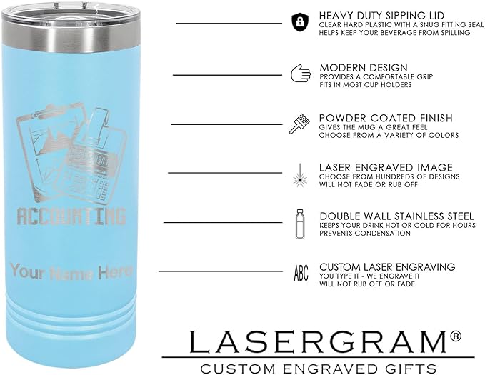 LaserGram 22oz Vacuum Insulated Skinny Tumbler, Gardening, Personalized Engraving Included (Light Blue)