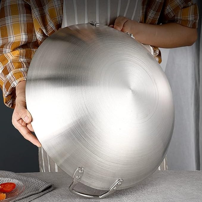 DOITOOL Stainless Steel Wok with Double Handles 12.6 Inch Round Bottom Pan for Stir Frying and Cooking Kitchen Use