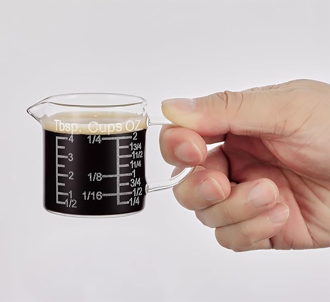 Ackers Etching Scale Measuring Glass -[Insulated handle | V-Shaped Spout]-Made of High Borosilicate Glass Measuring for Kitchen or Restaurant, Easy to Read, 60 ML (2 Oz) 訝?2 Pack)