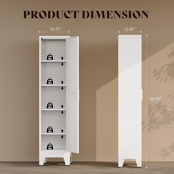 67?쏦 Narrow Pantry Cabinet,Tall Skinny Pantry Storage Cabinet with Adjustable Shelves,Metal Narrow Kitchen Storage Cabinet,Slim and Thin Pantry Cabinets for Living Room Dining Room, White