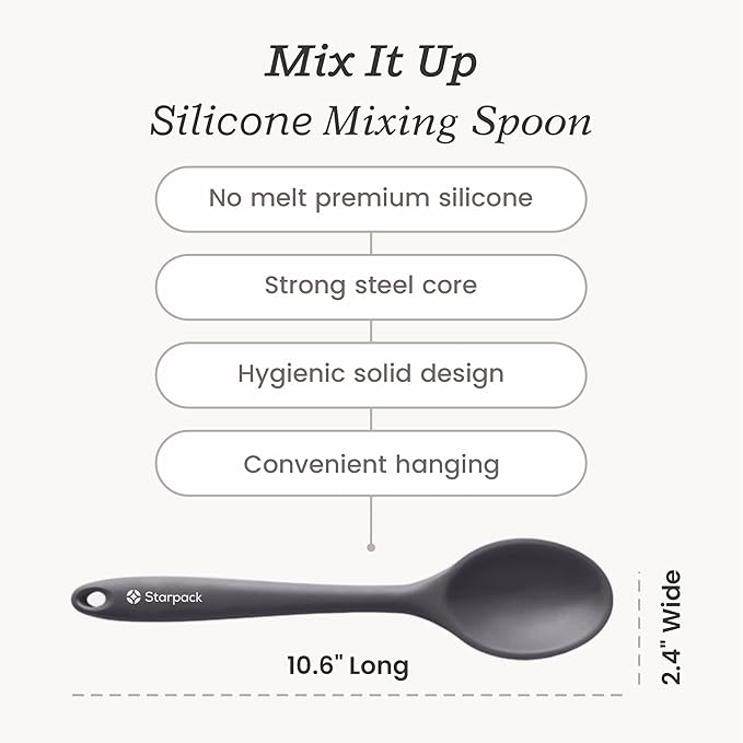 Starpack 'Mix it Up' Premium Silicone Cooking Spoons - Silicone Mixing Spoons for Baking Heat Resistant 600째F - Kitchen Spoons for Nonstick Cookware - LFGB Grade Serving Spoons - Rubber Stirring Spoon