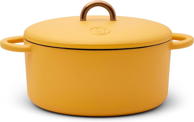 Great Jones Dutch Baby Dutch Oven with Lid (Mustard, 3.5-Quart) | Enameled Cast Iron, Round Shape | Safe for Stovetops & Ovens up to 500째F | Space-Saving & Dishwasher-Friendly | Small-Batch Cooking