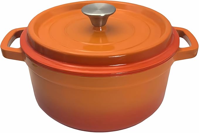 Enameled Cast Iron Dutch Oven with Lid, Orange, Round, 4Quart, Heat-Resistant Handles, for Cooking, Baking (Orange, 24CM)