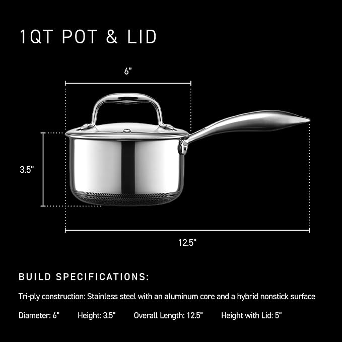 HexClad Hybrid Nonstick 1-Quart Saucepan with Tempered Glass Lid, Stay-Cool Handle, Dishwasher-Friendly, Oven-Safe Up to 900째F, Induction Ready, Compatible with All Cooktops