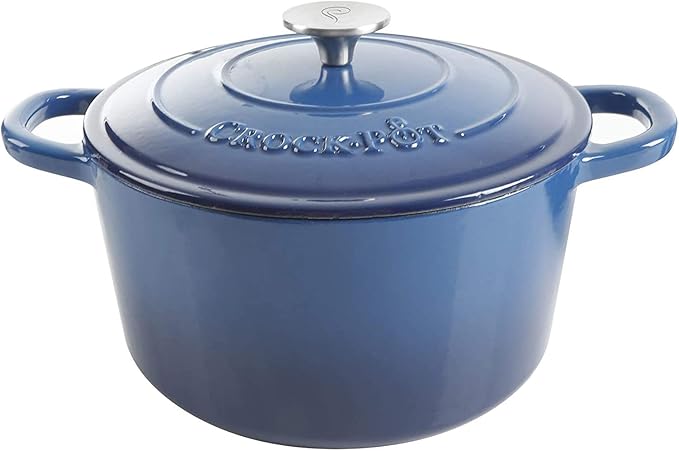 Crock-Pot Artisan 5-Quart Round Enameled Cast Iron Dutch Oven ??Blue, Durable Heavy-Duty Cookware for Slow Cooking, Roasting, Baking with Lid
