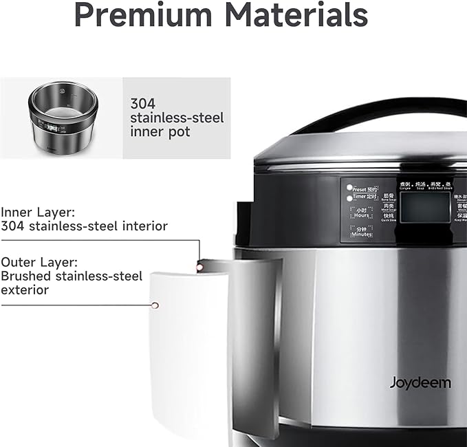 Joydeem Electric Stew Pot, 8.5Qt Stainless Steel Inner Pot with 5 Ceramic Liners (3.5L + 4 × 0.45L), Dual Cooking Modes, Brushed Stainless-Steel Exterior, For Soup, Congee & Bird?™s Nest, DDG-B350