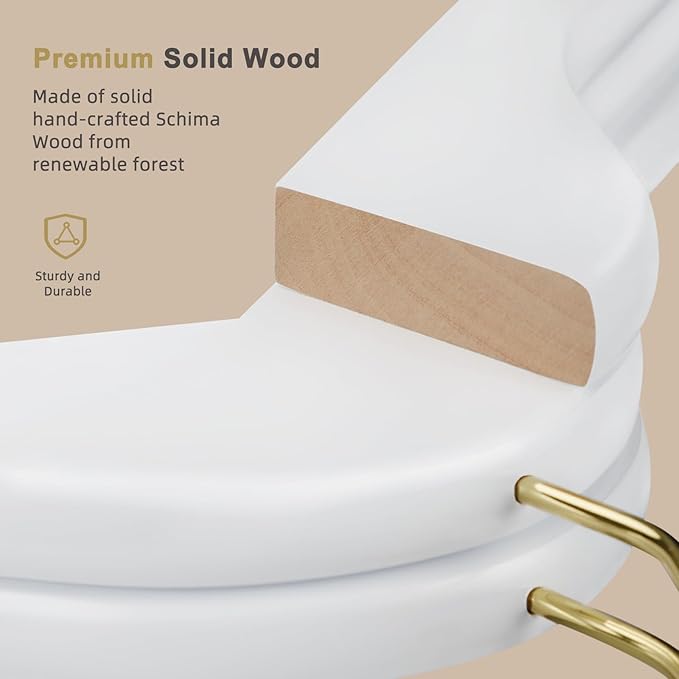 TOPIA HANGER Wooden Hangers 30 Pack, White Wood Coat Hanger with 360째 Swivel Gold Hook, Non Slip Pants Bar and Shoulder Notches for Camisole, Jacket, Pants, Smooth Finish Clothes Hangers -CT34WG30