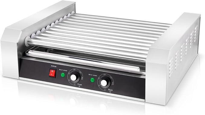 SYBO Hot Dog Roller, 30 Hot Dogs 11 Rollers Grill Cooker Machine with Removable Stainless Steel Drip Tray, 1430-Watts, Ideal for Commercial And Party Use