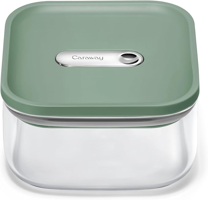 Caraway 1qt Glass Airtight Food Storage Container with Lid ??Non-Toxic, BPA-Free Kitchen Storage Container ??Stackable, Space-Saving Airtight Container for Dry Goods and More - Sage