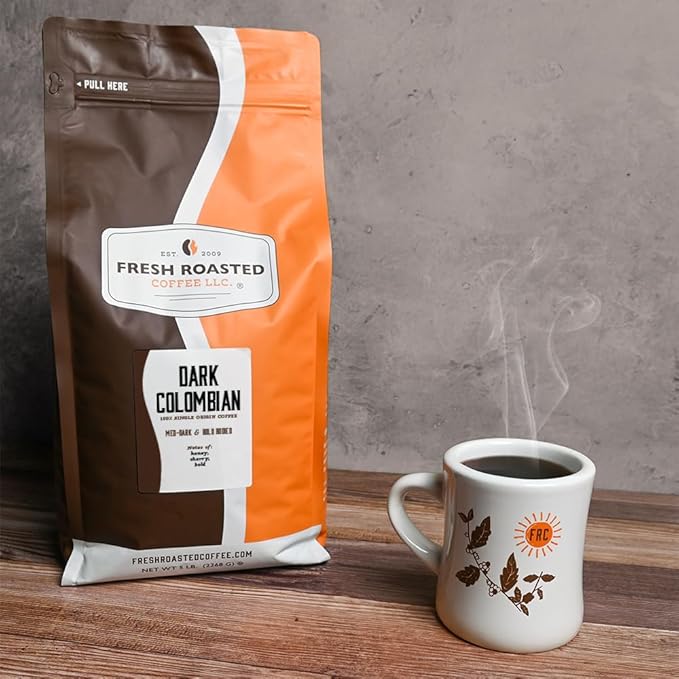 Fresh Roasted Coffee,100% Dark Colombian, 5 lb (80 oz), Med-Dark Roast, Whole Bean, Kosher
