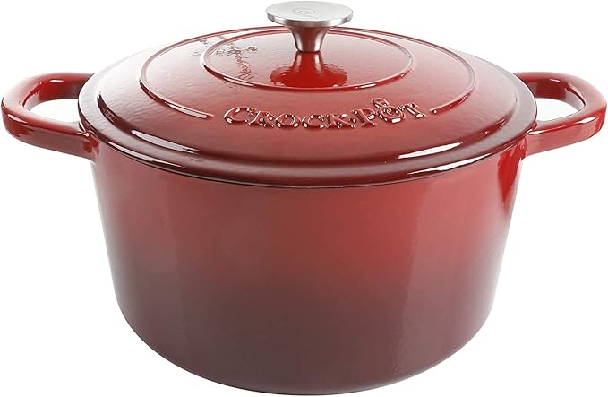 Crock Pot Artisan 5-Quart Round Enameled Cast Iron Dutch Oven ??Red, Durable Heavy-Duty Cookware for Slow Cooking, Roasting, Baking with Lid